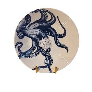 Set of 4 Ceramicheitalia 9" Blue Octopus Pasta Bowls, Handworked in Italy